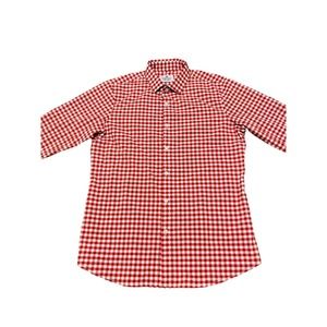 Mizzen + Main Shirt Mens Large Red White Check Trim Fit Button Up Stretch